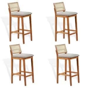 Kit 4 Banquetas Para Balcão Estofada Linho Com Rede - Rattan