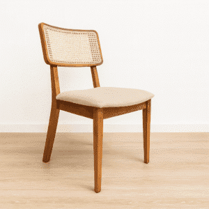 Cadeira Estofada em Linho Clara Encosto Rattan - Lilia